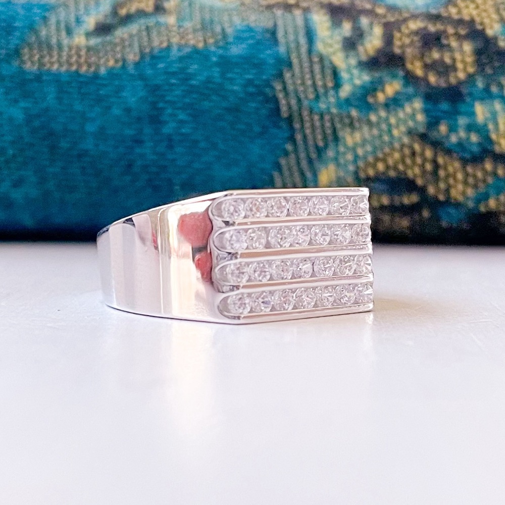 925 4 Row Clear CZ Wedding Band Sz 8